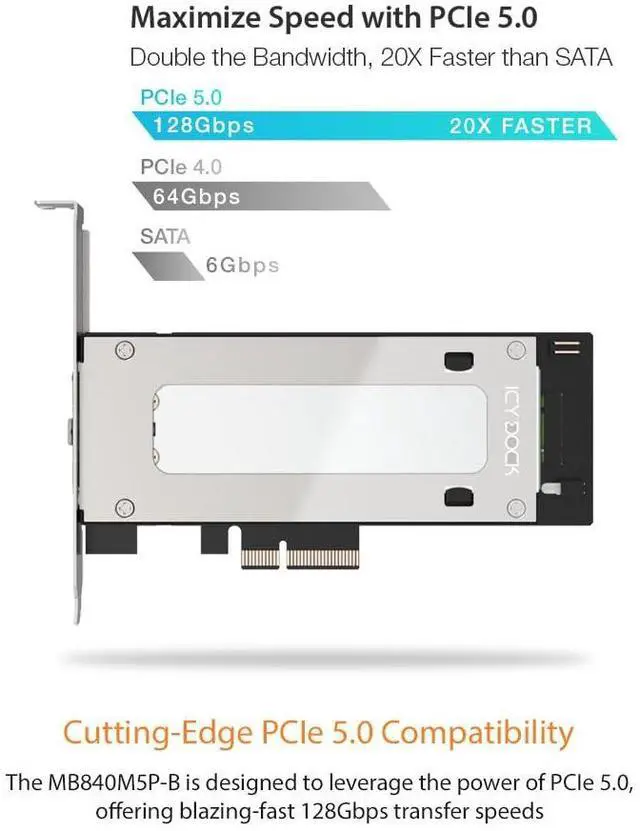 Alt view image 3 of 5 - Removable PCIe 5.0 x4 to M.2 NVMe Gen5 SSD 128 Gbps Mobile Rack Enclosure / Adapter for PCIe x4/x8/x16 Expansion Slot - ExpressSlot Elite MB840M5P-B