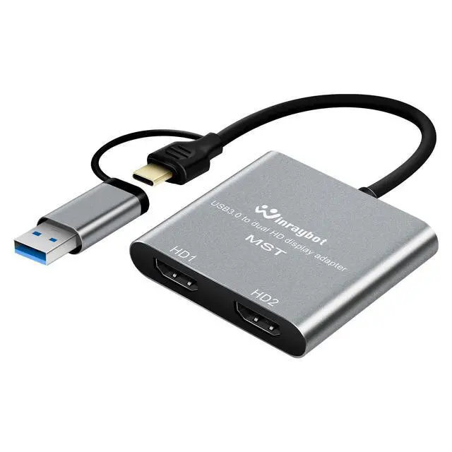 Alt view image 2 of 5 - USB to Dual HDMI Adapter, Type C to HDMI Splitter 1080@60Hz for 2 Monitors, USB 3.0 to 2 HD Display Support Mac / Windows / Dual HD Extender - External Video & Graphics Card Adapter
