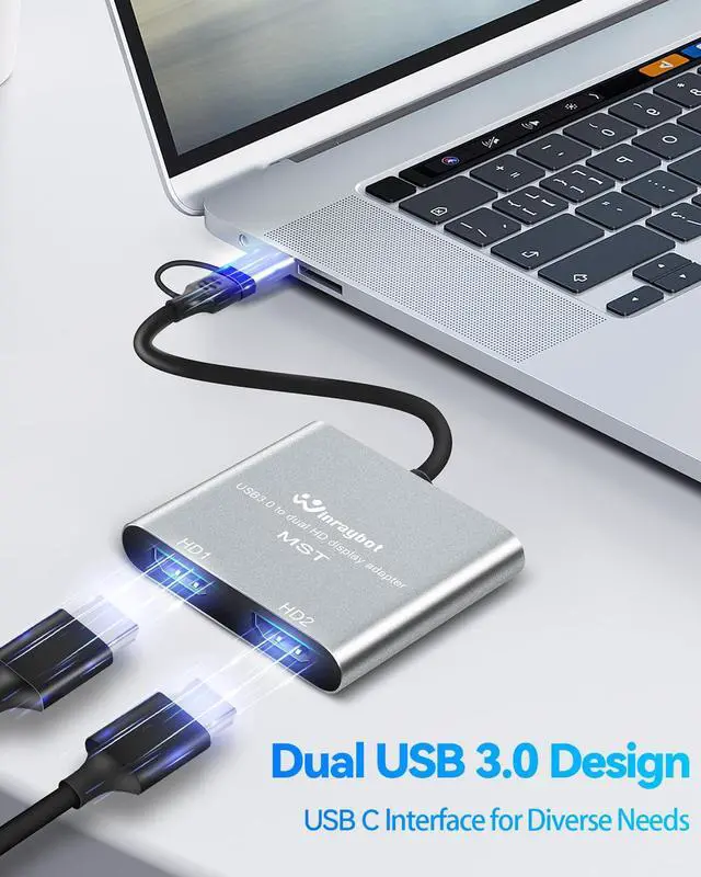 Alt view image 4 of 5 - USB to Dual HDMI Adapter, Type C to HDMI Splitter 1080@60Hz for 2 Monitors, USB 3.0 to 2 HD Display Support Mac / Windows / Dual HD Extender - External Video & Graphics Card Adapter