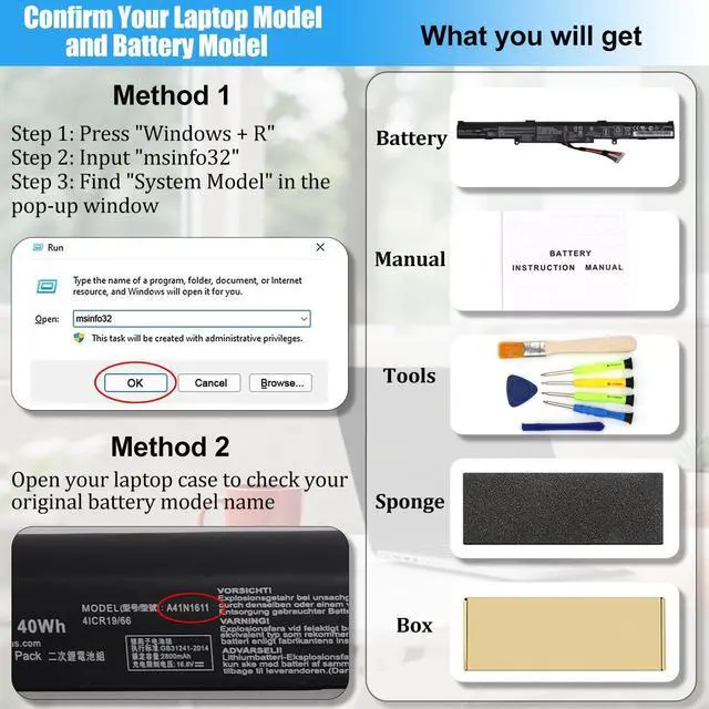 Alt view image 4 of 5 - GlottyBatt A41N1611 Battery Replacement for Asus ROG Strix GL553 GL553VW GL553VD GL553VE FX53VD GL753V GL752VW FX53VD Series Laptop Battery A41LK5H A41LP4Q 40Wh
