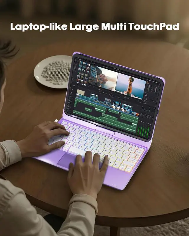 Alt view image 2 of 5 - BABG TouchPad Keyboard Case for iPad 10th Generation&iPad 11th(A16,2025),iPad Air 11M3,M2/iPad Pro 11 inch Keyboard&iPad Air 5th/Air 4th Keyboard, 360°Swivel,7 Use Modes,Rainbow Backlight- Purple