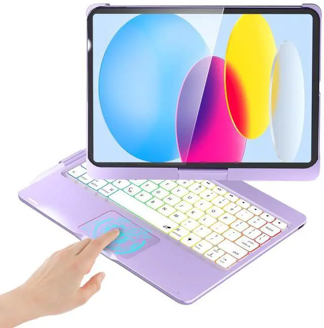 Main image of BABG TouchPad Keyboard Case for iPad 10th Generation&iPad 11th(A16,2025),iPad Air 11M3,M2/iPad Pro 11 inch Keyboard&iPad Air 5th/Air 4th Keyboard, 360°Swivel,7 Use Modes,Rainbow Backlight- Purple