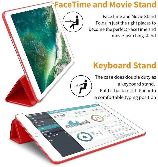 Alt view image 4 of 5 - DuraSafe Cases for iPad Air 4th Air 5th Air 6th Air 11 Gen [Air 4 2020 Air 5 2022 Air 6 2024 ] A2588 A2316 MM6R3LL/A MM6T3LL/A MYHX2LL/A MYJ22LL/A Trifold Soft Shock Proof Magnetic Flip Case - Red