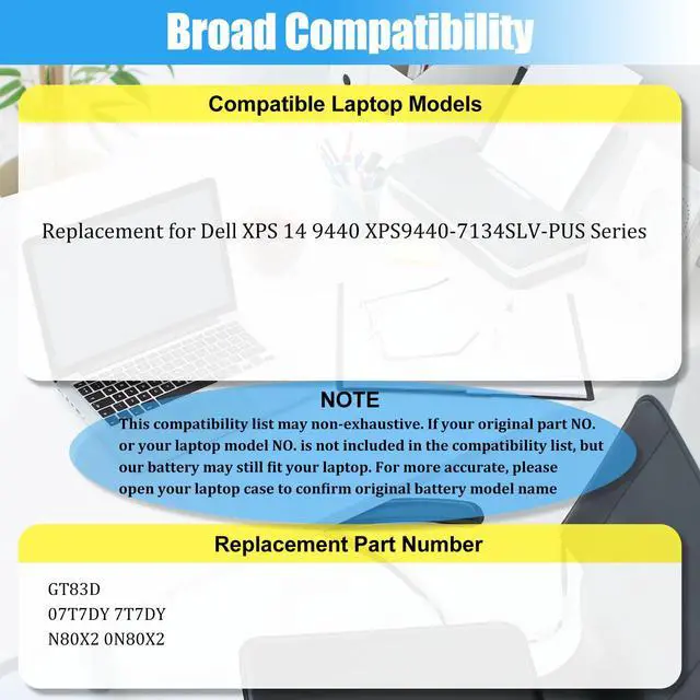 Alt view image 3 of 5 - GlottyBatt GT83D Battery Replacement for Dell XPS 14 9440 Series Laptop Battery 7T7DY N80X2 70Wh