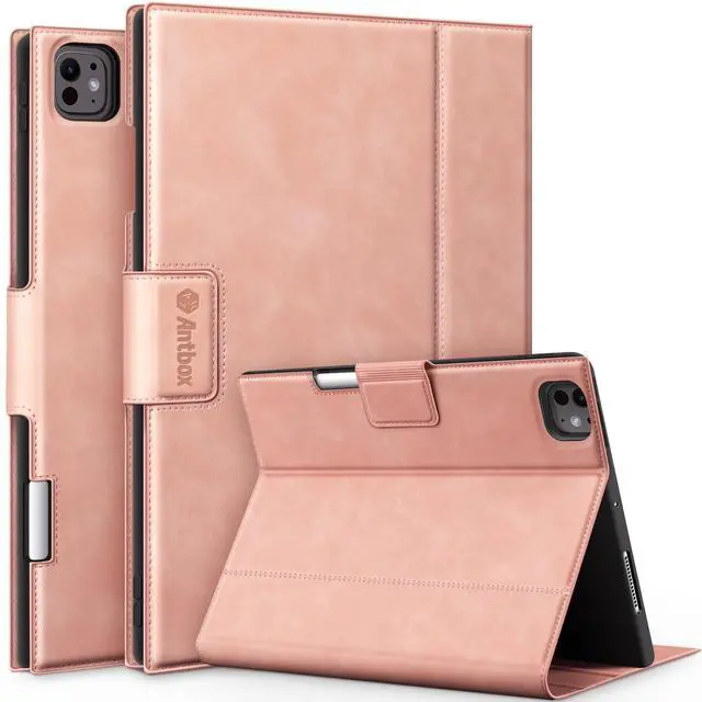 Main image of Antbox for iPad Pro 11 Inch Case M5 2025/M4 2024, Premium Vegan Leather, Supports Pencil Pro and Pencil (USB-C), Auto Sleep/Wake Function, Built-in Pencil Holder (Pink)