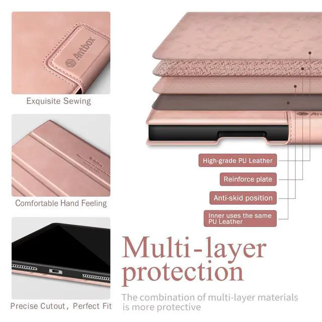 Alt view image 4 of 5 - Antbox for iPad Pro 11 Inch Case M5 2025/M4 2024, Premium Vegan Leather, Supports Pencil Pro and Pencil (USB-C), Auto Sleep/Wake Function, Built-in Pencil Holder (Pink)