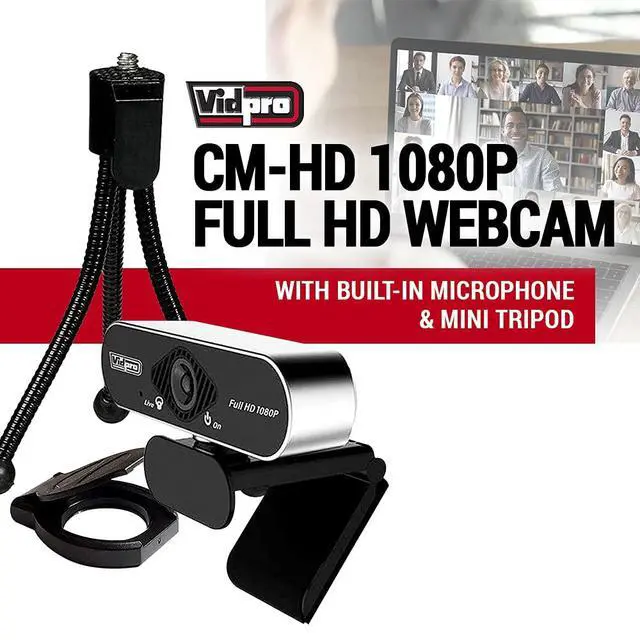 Alt view image 2 of 5 - Vidpro CM-HD 1080P Full HD Webcam with Built-in Microphone and Mini Tripod - Plug and Play 85-Degree FOV USB Webcam with Noise Canceling Filter Perfect for Video Calls Meetings Live Streaming Gaming