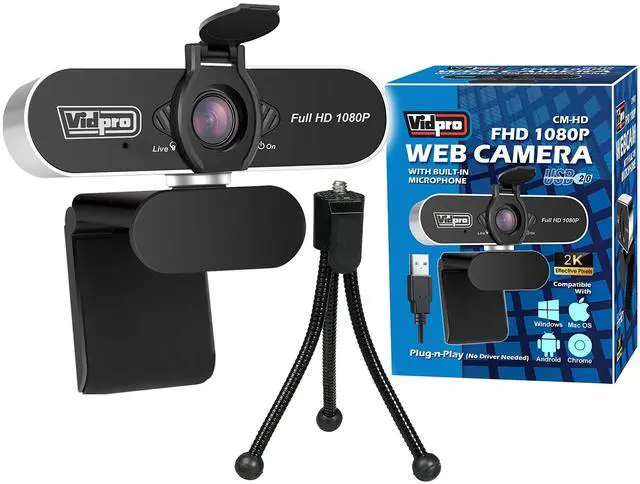 Main image of Vidpro CM-HD 1080P Full HD Webcam with Built-in Microphone and Mini Tripod - Plug and Play 85-Degree FOV USB Webcam with Noise Canceling Filter Perfect for Video Calls Meetings Live Streaming Gaming