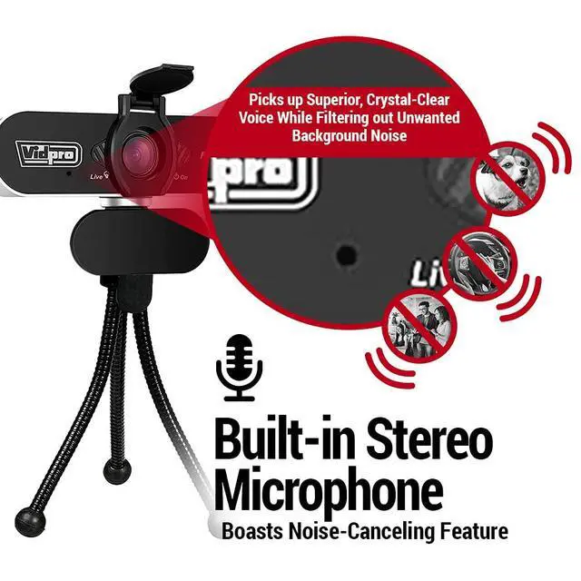 Alt view image 5 of 5 - Vidpro CM-HD 1080P Full HD Webcam with Built-in Microphone and Mini Tripod - Plug and Play 85-Degree FOV USB Webcam with Noise Canceling Filter Perfect for Video Calls Meetings Live Streaming Gaming
