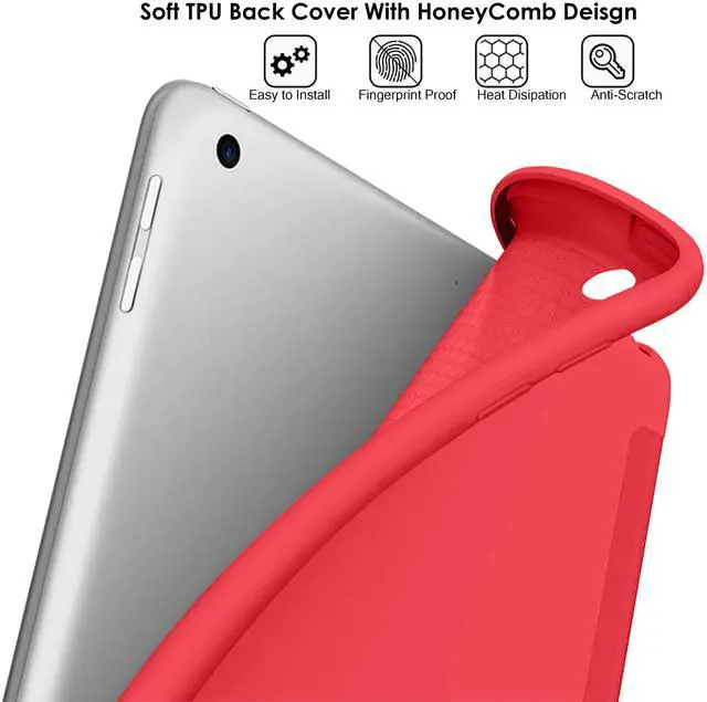 Alt view image 5 of 5 - DuraSafe Cases for iPad Air 4th Air 5th Air 6th Air 11 Gen [Air 4 2020 Air 5 2022 Air 6 2024 ] A2588 A2316 MM6R3LL/A MM6T3LL/A MYHX2LL/A MYJ22LL/A Trifold Soft Shock Proof Magnetic Flip Case - Red