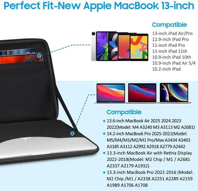 Alt view image 2 of 5 - FINPAC Hard Laptop and Tablet Sleeve Case for 13.6-inch MacBook Air M4 A3241 2025 M3 A3113 2024, 14-inch MacBook Pro M5/M4/M3 2025-2021, Laptop 13", Surface Pro 12", iPad, Shockproof Briefcase, Black