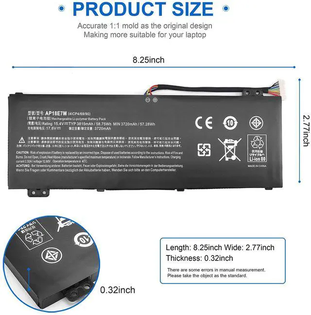 Alt view image 3 of 4 - AP18E7M AP18E8M Laptop Battery for Acer Nitro 5 AN515-54 AN517-51 Nitro 7 AN715-51 Predator Helios 300 PH317-53 PH315-52 PH317-52 Triton 300 PT315-51 AN515-55 AN515-44 AN515-43 Series Notebook