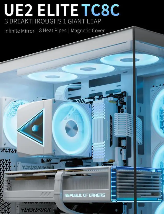 Alt view image 2 of 5 - upHere CPU Cooler Air,Dual Tower Cooler with 120mm ARGB PWM Fan,8 Heat Pipes for Intel LGA 1851/1700/2011/2066/115X,AM5/AM4/AM3,White,UE2 Elite TC8C