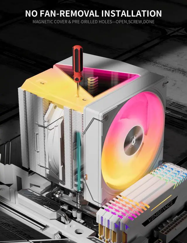 Alt view image 5 of 5 - upHere CPU Cooler Air,Dual Tower Cooler with 120mm ARGB PWM Fan,8 Heat Pipes for Intel LGA 1851/1700/2011/2066/115X,AM5/AM4/AM3,White,UE2 Elite TC8C