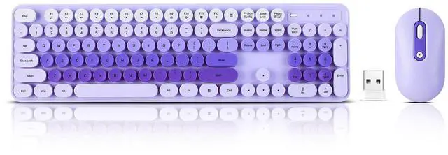Alt view image 2 of 5 - Wireless Keyboard and Mouse Combo, Full Size Compact Quiet Wireless Keyboard and Mouse Set 2.4G Ultra-Thin Sleek Design for Windows, Desktop, PC, Notebook, Laptop,Round Keys Purple Mixed Punk Color