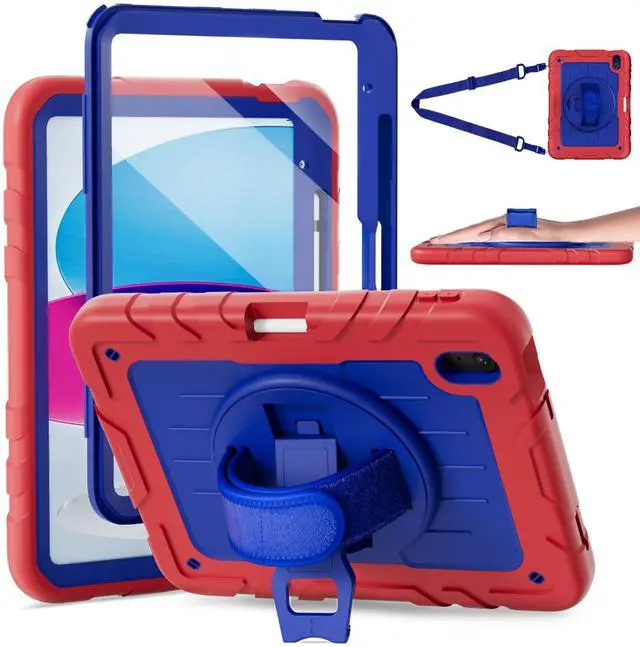 Main image of Stweap Case for iPad 10th Generation 10.9inch 2022,with Built-in Screen Protector and Kickstand,Hand Strap,Shoulder Strap for New Apple iPad 10.9 Inch(Red/Blue)