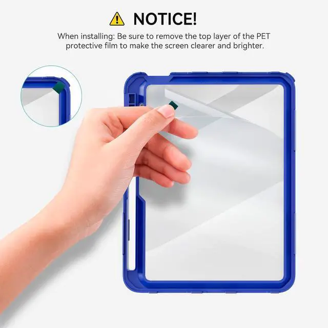 Alt view image 3 of 5 - Stweap Case for iPad 10th Generation 10.9inch 2022,with Built-in Screen Protector and Kickstand,Hand Strap,Shoulder Strap for New Apple iPad 10.9 Inch(Red/Blue)