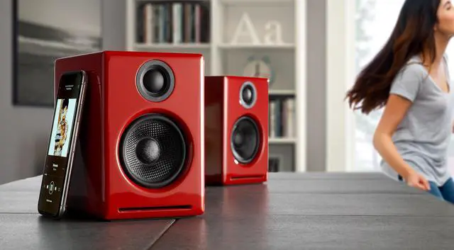 Alt view image 3 of 5 - Audioengine A2 Red Pc Speakers for Desktop and S6 Gray Subwoofer for Music Gaming Movies Studios Dorms Bedrooms Offices