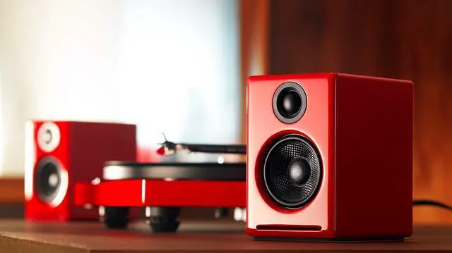 Alt view image 4 of 5 - Audioengine A2 Red Pc Speakers for Desktop and S6 Gray Subwoofer for Music Gaming Movies Studios Dorms Bedrooms Offices