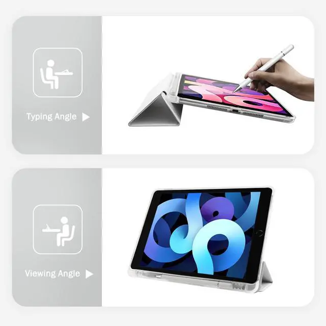 Alt view image 5 of 5 - Idocolors Case Compatible with iPad 10th Generation 2022 10.9 Inch with Pencil Holder, Slim Protective Cover with Clear Back Shell for iPad 10th Gen A2696 A2757 A2777, Auto Wake/Sleep, Pink Love Heart