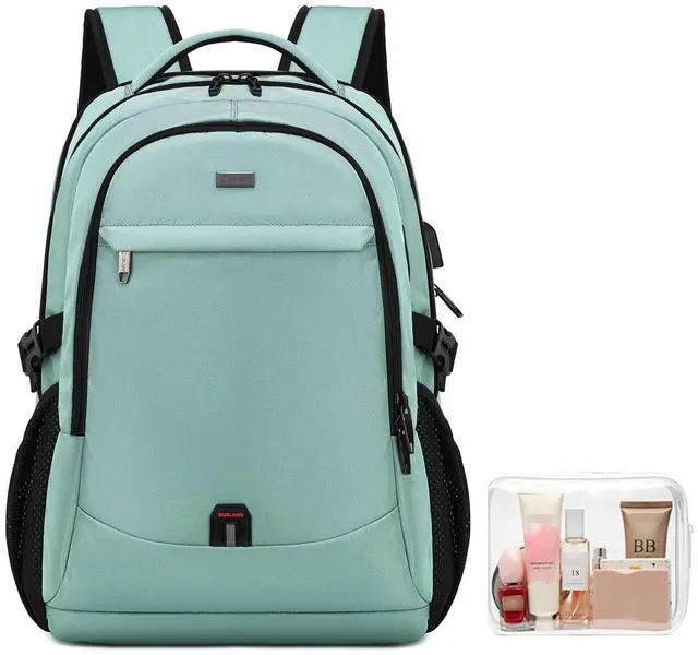 Main image of DUSLANG 17 Inch Laptop Backpack for Travel Water Resistant College Backpack for Men/Women Laptop Bag with USB Charging Port and Clear Cosmetic Toiletry Bag, Green A