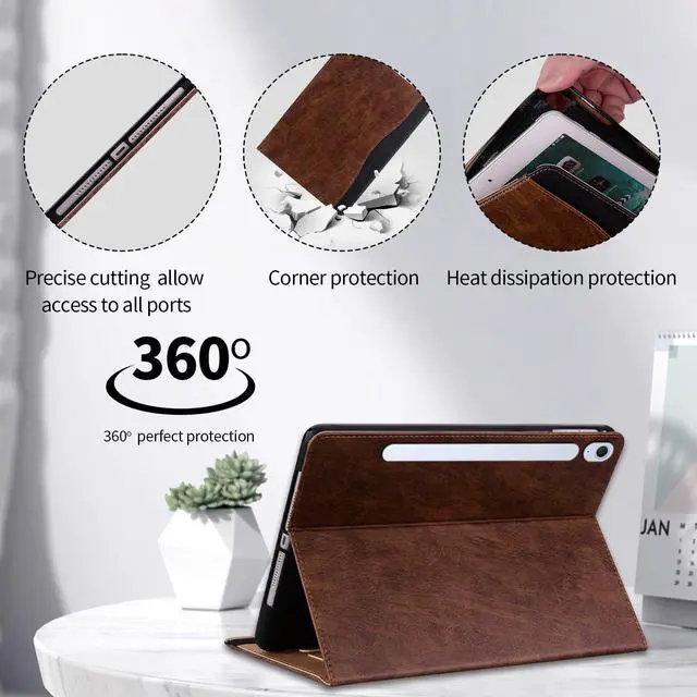 Alt view image 4 of 5 - TIPOYOROOS Case for Samsung Galaxy Tab S10 FE Plus 13.1 Inch 2025 (SM-X620/SM-X626B) Smart Cover with Pocket & Pencil Holder, Business PU Leather with Card Slot, Brown