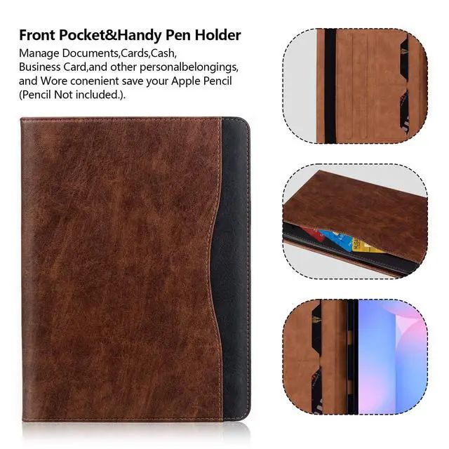 Alt view image 3 of 5 - TIPOYOROOS Case for Samsung Galaxy Tab S10 FE Plus 13.1 Inch 2025 (SM-X620/SM-X626B) Smart Cover with Pocket & Pencil Holder, Business PU Leather with Card Slot, Brown