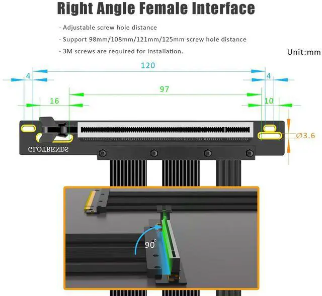 Alt view image 3 of 5 - GLOTRENDS 400mm PCIe 5.0 Riser Cable for RTX5090 RTX4090 RX9070 RX7900, Compatible with PCIe 5.0/4.0 GPUs, 90 Degree Right Angle for Vertical GPU Mount