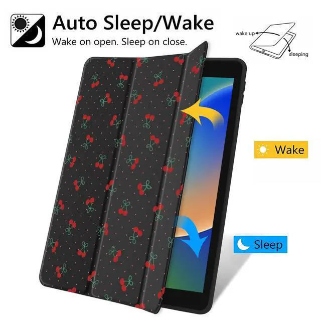 Alt view image 3 of 5 - JOYLAND Cute Cherry Polka Dot Case for iPad 7th/8th/9th Generation, Girly Clear Acrylic Hard Back Black Case with Pencil Holder Trifold Stand Tablet Cover for iPad 10.2" 2019/2020/2021