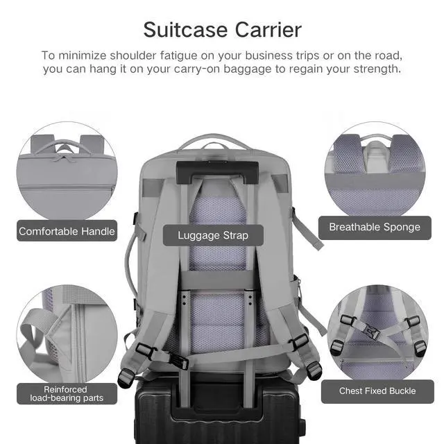 Alt view image 3 of 5 - Endaycon Travel Backpack for Women, Waterproof Laptop Backpack with USB Charging Hole, Airplane Travel Essentials