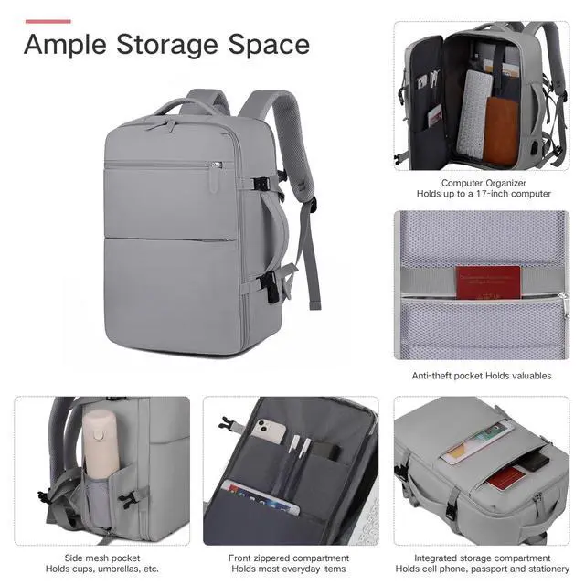 Alt view image 4 of 5 - Endaycon Travel Backpack for Women, Waterproof Laptop Backpack with USB Charging Hole, Airplane Travel Essentials