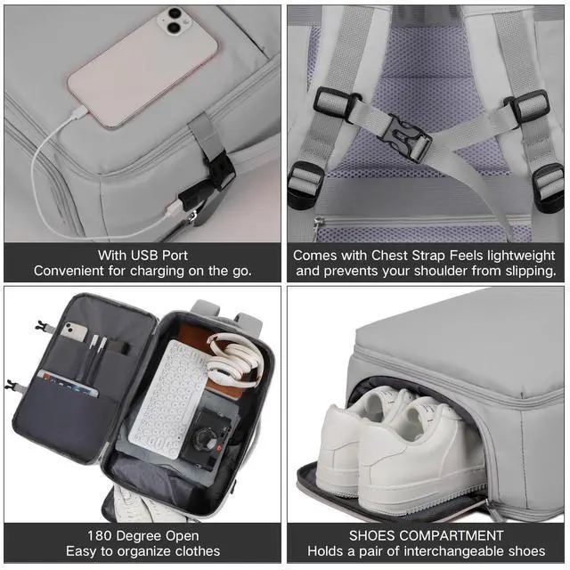 Alt view image 5 of 5 - Endaycon Travel Backpack for Women, Waterproof Laptop Backpack with USB Charging Hole, Airplane Travel Essentials