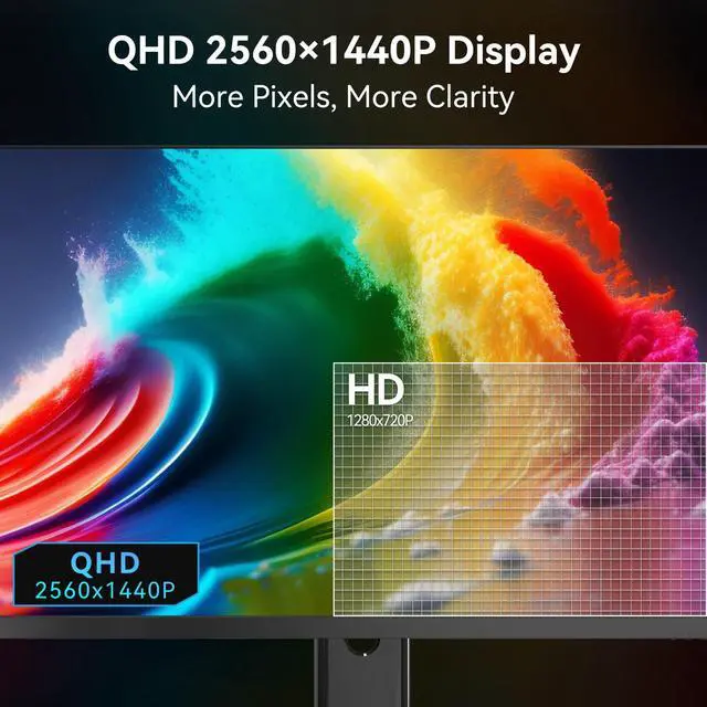 Alt view image 3 of 5 - Great voell 27 Inch Computer Monitor 2K QHD(2560 * 1440) 100Hz Gaming Monitor, VA Panel, FreeSync, HDR10, 1500:1Typ, 100% sRGB, FreeSync, HDMI/DP/USB, Design VESA (100 x 100mm)