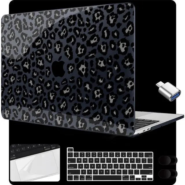 Main image of MEEgoodo for MacBook Pro 13 inch Case 2022 2021 2020 A2338 M2/M1 A2251 A2289 with Touch ID,Clear Laptop Hard Shell Cases with Keyboard Webcam Cover&Trackpad Film & Type C Adapter, Snow Leopard Texture