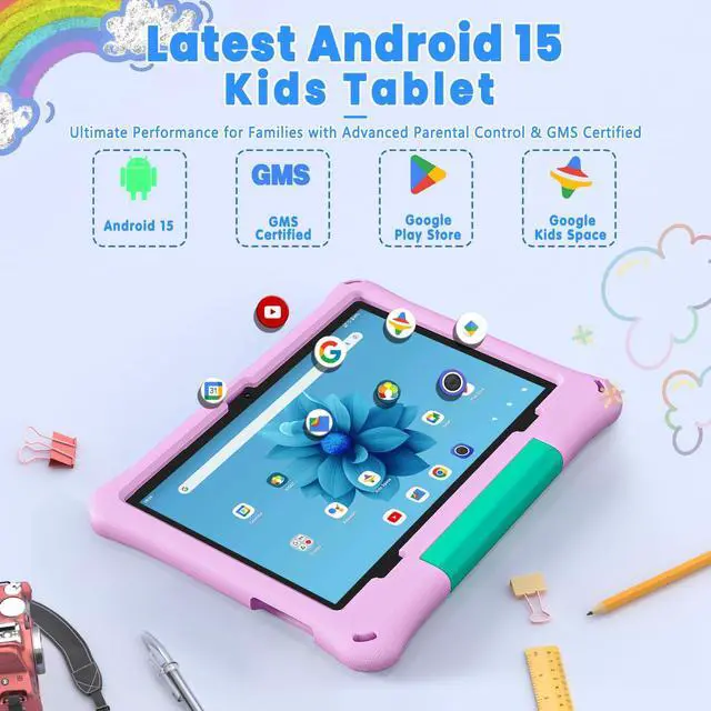 Alt view image 2 of 5 - Kids Tablet, 10.1 Inch Android 15 Tablet for Kids, 12GB+64GB, Octa-Core, 6000mAh Battery, WiFi 6, Pre-Installed Kids Apps, Parental Control, with EVA Protective Case  Ideal Gift for Toddler (Pink)