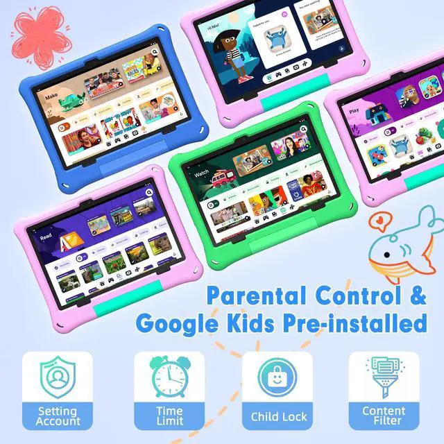 Alt view image 3 of 5 - Kids Tablet, 10.1 Inch Android 15 Tablet for Kids, 12GB+64GB, Octa-Core, 6000mAh Battery, WiFi 6, Pre-Installed Kids Apps, Parental Control, with EVA Protective Case  Ideal Gift for Toddler (Pink)