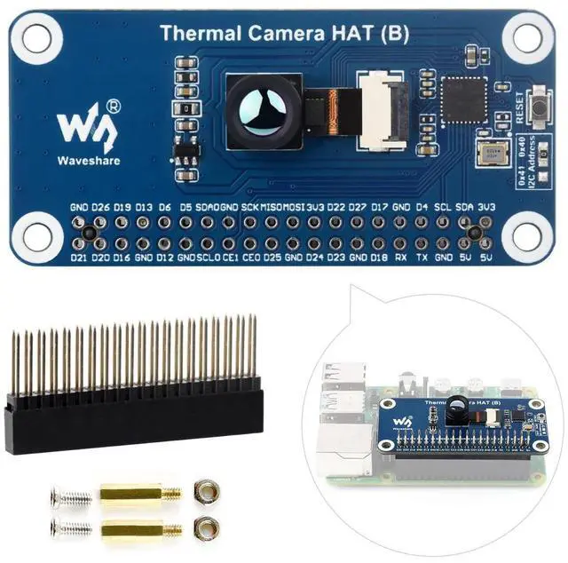 Main image of Waveshare Long-Wave IR Thermal Imaging Camera HAT (B), Compatible with Raspberry Pi 5/4B/3B/Zero/Zero W/Zero 2W/Pico/Pico W/Pico WH, 45° FOV IR Camera, 80×62 Pixels, Standard 40PIN GPIO Header