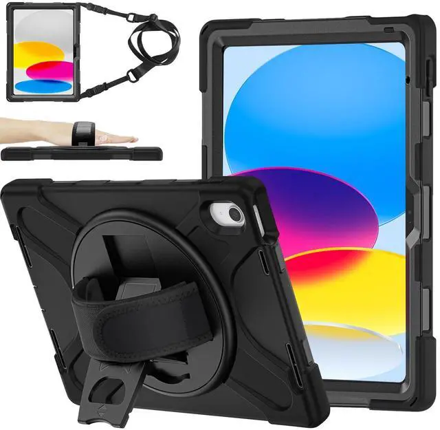 Main image of ZenRich Shockproof Case for iPad 11th (A16)/iPad 10th Generation 10.9 inch 2025/2022, Heavy Duty Rugged Case with Pencil Holder/360° Rotating Kickstand/Handle/Carrying Strap, Black