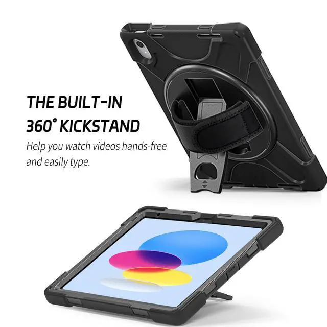 Alt view image 2 of 5 - ZenRich Shockproof Case for iPad 11th (A16)/iPad 10th Generation 10.9 inch 2025/2022, Heavy Duty Rugged Case with Pencil Holder/360° Rotating Kickstand/Handle/Carrying Strap, Black