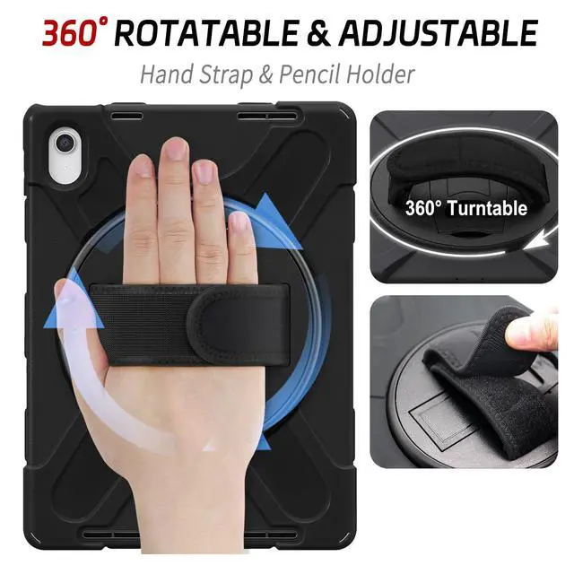 Alt view image 3 of 5 - ZenRich Shockproof Case for iPad 11th (A16)/iPad 10th Generation 10.9 inch 2025/2022, Heavy Duty Rugged Case with Pencil Holder/360° Rotating Kickstand/Handle/Carrying Strap, Black