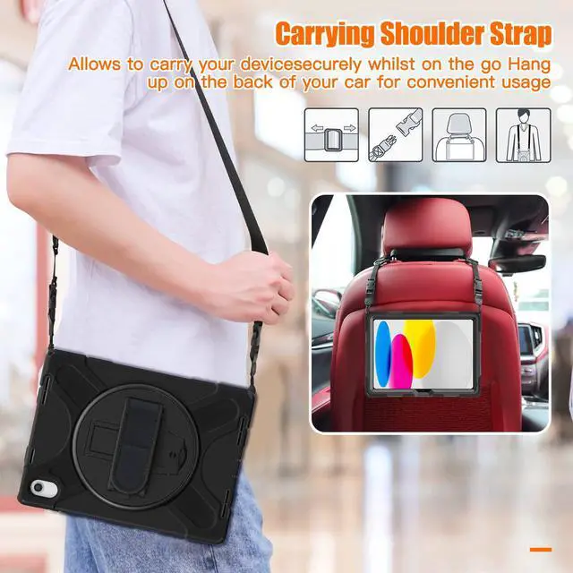 Alt view image 4 of 5 - ZenRich Shockproof Case for iPad 11th (A16)/iPad 10th Generation 10.9 inch 2025/2022, Heavy Duty Rugged Case with Pencil Holder/360° Rotating Kickstand/Handle/Carrying Strap, Black