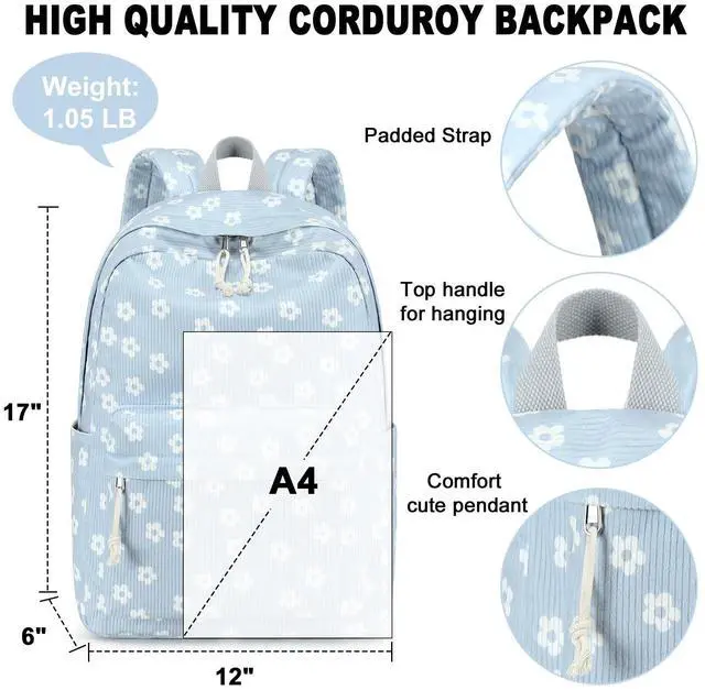 Alt view image 3 of 5 - BTOOP School Backpack for Teens Large Corduroy Bookbag Lightweight 15.6 inch Laptop Bag for Girls Women Casual High School College