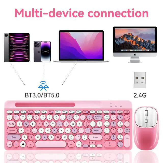 Alt view image 2 of 5 - Bluetooth Keyboard and Mouse Wireless, Multi-Device Rechargeable Keyboard and Mouse Combo with Phone Holder (Bluetooth 5.0+3.0+2.4GHz) Quiet Ergonomic Compatible with Mac/Windows/iOS/Android
