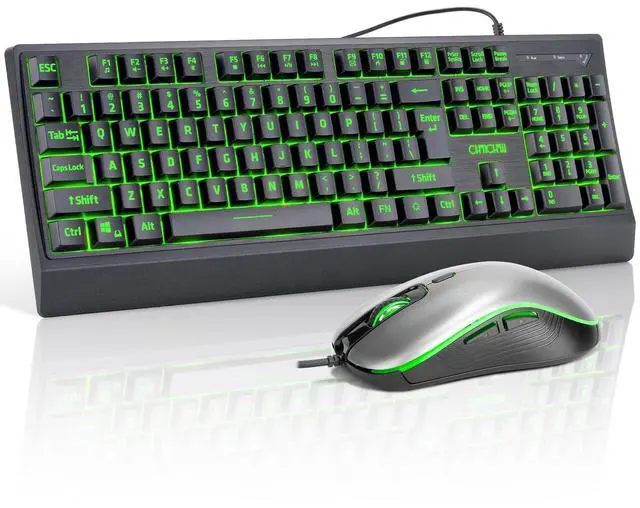 Main image of Large Print Gaming Keyboard and Mouse Combo, Quiet Keyboard with Red-Yellow-Green Backlit, Wrist Rest, Oversized Letters Keys, USB Wired, LED Keyboard with mice Set for Windows,PC, Laptop - Black