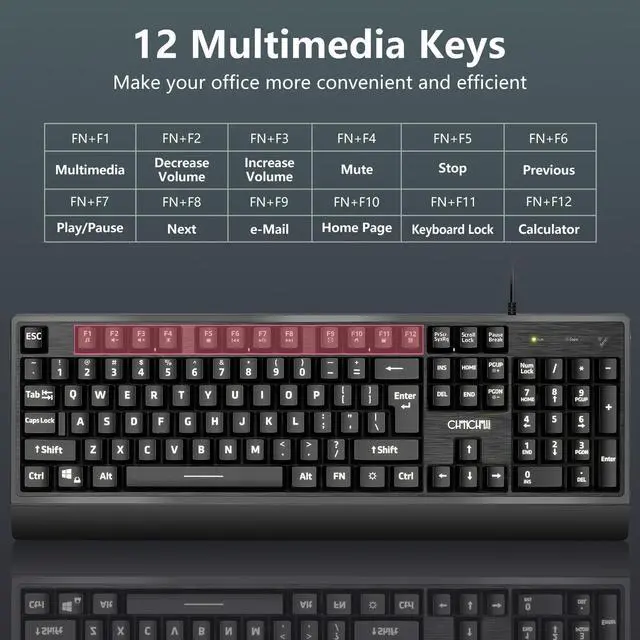 Alt view image 3 of 5 - Large Print Gaming Keyboard and Mouse Combo, Quiet Keyboard with Red-Yellow-Green Backlit, Wrist Rest, Oversized Letters Keys, USB Wired, LED Keyboard with mice Set for Windows,PC, Laptop - Black