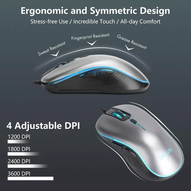 Alt view image 5 of 5 - Large Print Gaming Keyboard and Mouse Combo, Quiet Keyboard with Red-Yellow-Green Backlit, Wrist Rest, Oversized Letters Keys, USB Wired, LED Keyboard with mice Set for Windows,PC, Laptop - Black