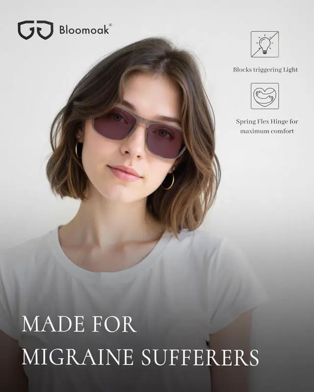 Alt view image 2 of 5 - Bloomoak Rose Tinted Photochromic Migraine Relief Glasses, FL- Flex Pink Light Sensitivity Glasses for Fluorescent LED Glare, Photophobia, Eye Strain