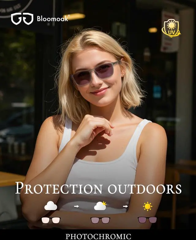 Alt view image 5 of 5 - Bloomoak Rose Tinted Photochromic Migraine Relief Glasses, FL- Flex Pink Light Sensitivity Glasses for Fluorescent LED Glare, Photophobia, Eye Strain