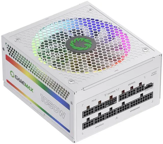 Main image of GAMEMAX 1050W ATX 3.0 & PCIE 5.0 Power Supply, 80+ Gold Certified, Addressable RGB with 5V Motherboard Sync, Fully Modular ATX Gaming Power Supply, 10 Year Warranty, RGB-1050, White Version