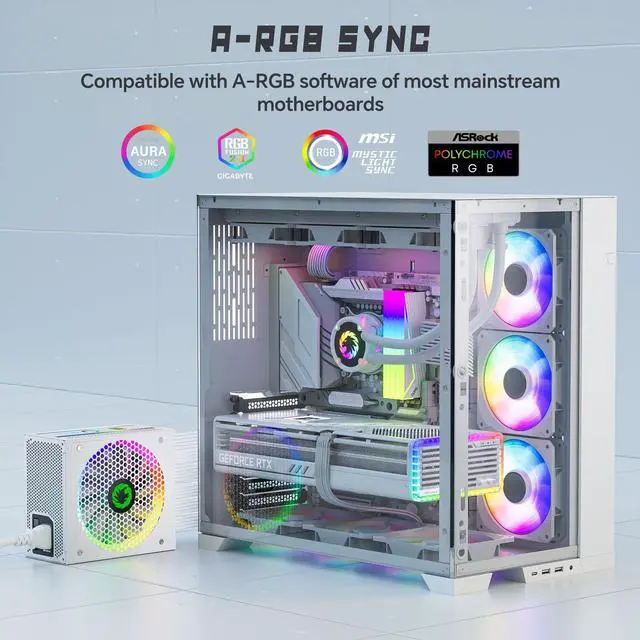 Alt view image 5 of 5 - GAMEMAX 1050W ATX 3.0 & PCIE 5.0 Power Supply, 80+ Gold Certified, Addressable RGB with 5V Motherboard Sync, Fully Modular ATX Gaming Power Supply, 10 Year Warranty, RGB-1050, White Version